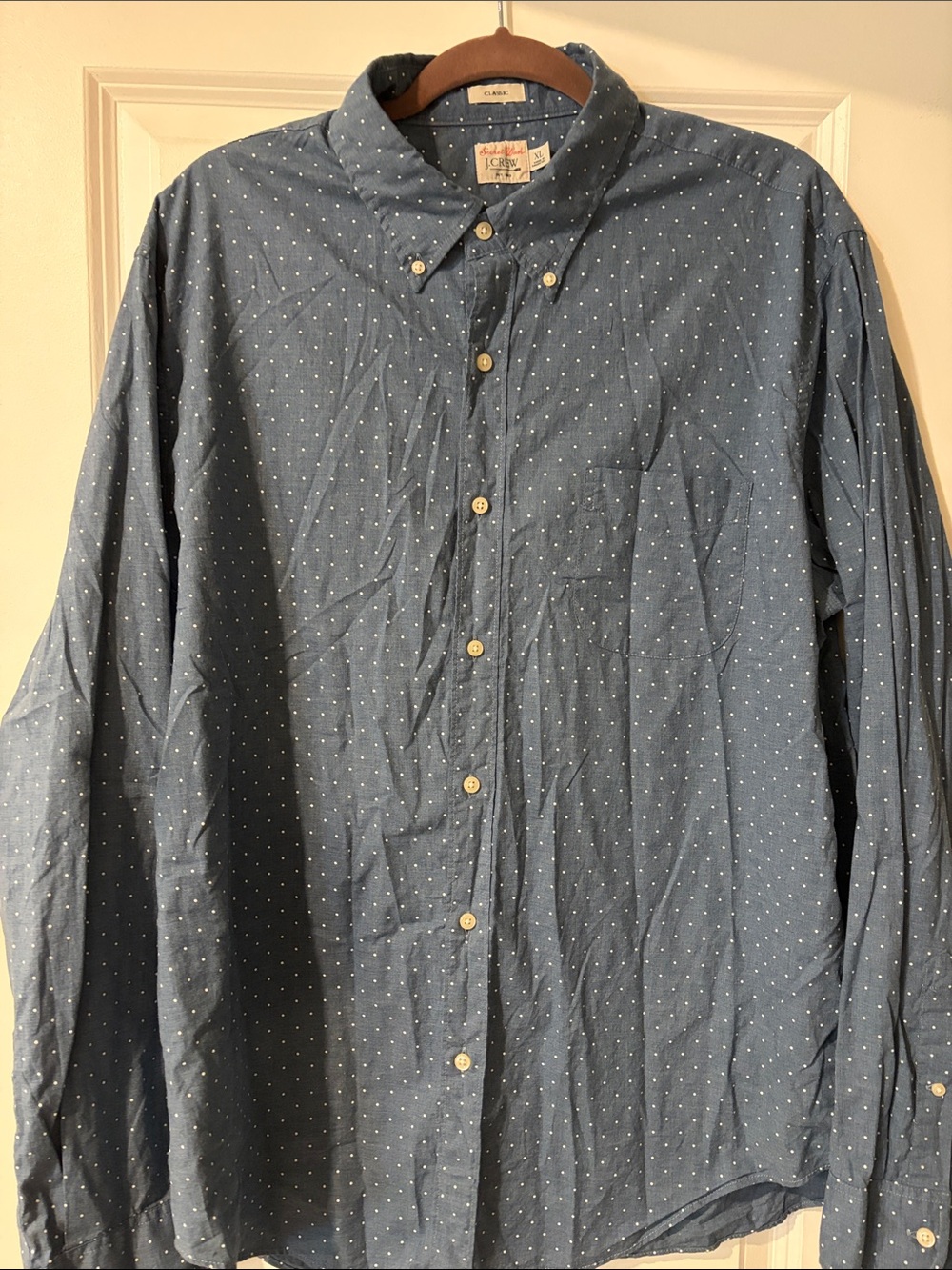 J. Crew Blue Button-Down Shirt with White Microdots